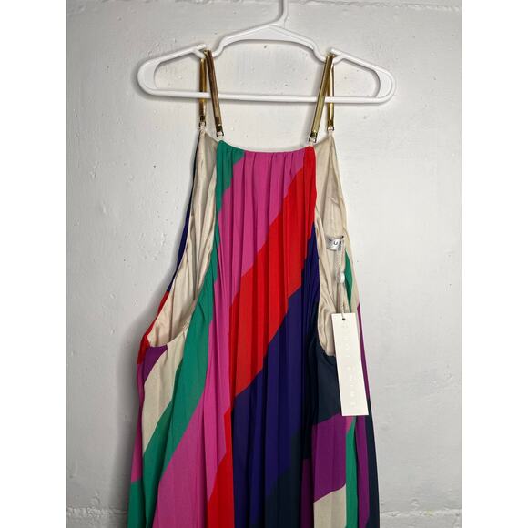 NEW Trina Turk Plume Striped Pleated Maxi Halter Dress Size Medium - Picture 2 of 9